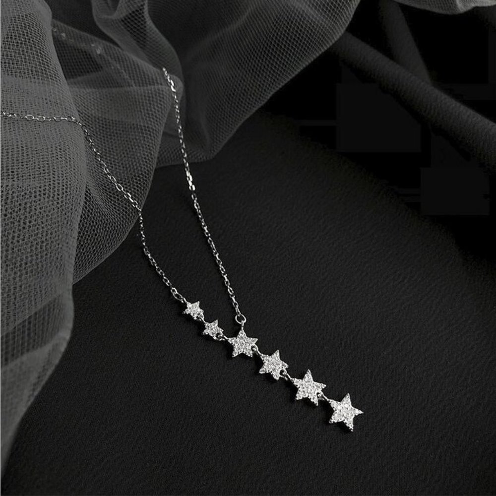 NEW 925 Sterling Silver Diamond Star Drop Necklace - Picture 3 of 11